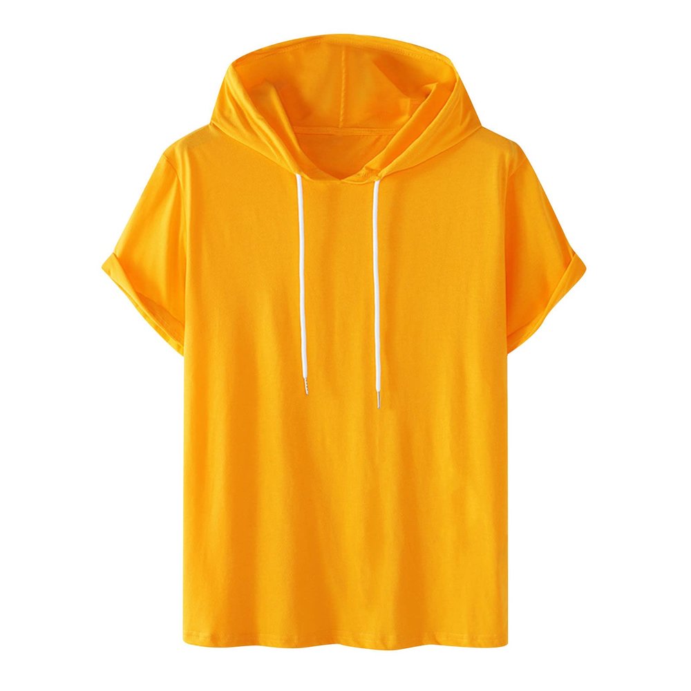 NineFit Basics Mens Short Sleeve Hoodie Plus Size Sweatshirts Casual Solid Drawstring Pullover Fashion Sports Workout Hoodie T-Shirt Yellow, XX-Large