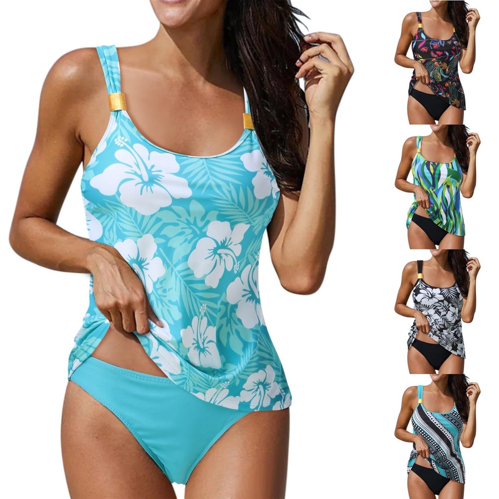 high Waisted Tummy Control Swimsuit Tankini Swimsuits for Women 2024 Summer Trendy One Piece Boho Floral Swimsuit Sexy Tummy Control Bathing Suits one Piece Swimsuit with Cover up Light Blue XL