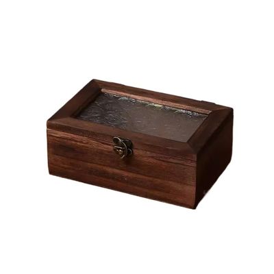 YTDJJWLS Glass Storage Box Vintage Wooden Tabletop Wooden Box Decorative Box, Yellow