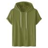 Men's Shirts Short Sleeve Hoodie Workout Gym Sweatshirt Muscle Fit Fashion Athletic Pullover Casual Loose T-Shirts Army Green view 1