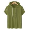 Men's Shirts Short Sleeve Hoodie Workout Gym Sweatshirt Muscle Fit Fashion Athletic Pullover Casual Loose T-Shirts Army Green view 2