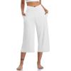 Bakgeerle Wide Leg Capris for Women Crossover High Waist Crop Yoga Pants with Pockets Casual Summer Loose Lounge Pants Summer Leggings for Women Lightweight Tummy Control Wide Leg Cropped Pants White view 1