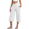 Bakgeerle Wide Leg Capris for Women Crossover High Waist Crop Yoga Pants with Pockets Casual Summer Loose Lounge Pants Summer Leggings for Women Lightweight Tummy Control Wide Leg Cropped Pants White view 2