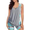 Sexy 1 Piece Bathing Suits for Women Swim Suits for Women 2024 Two Piece High Waisted Tummy Control Tankini Swimsuits Athletic Bathing Suits with Shorts 2 Piece Swimsuit for Women Plus Size Gray 2X view 1