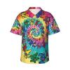 JIPOFD Dancing Thanksgiving Bear Men's Hawaiian Shirt Short Sleeves Button Down Summer Beach Casual Shirts Black view 1