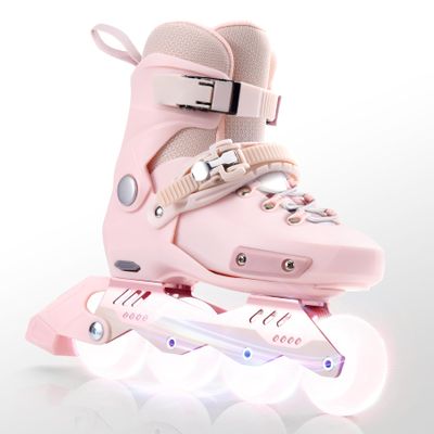 SWAY Adjustable Inline Skates for Kids, Teens and Adults, All Wheels Light Up High Performance Roller Skates for Boys and Girls Ideal for Roller Skate (Pink, Small-Little Kid11C-1 US)