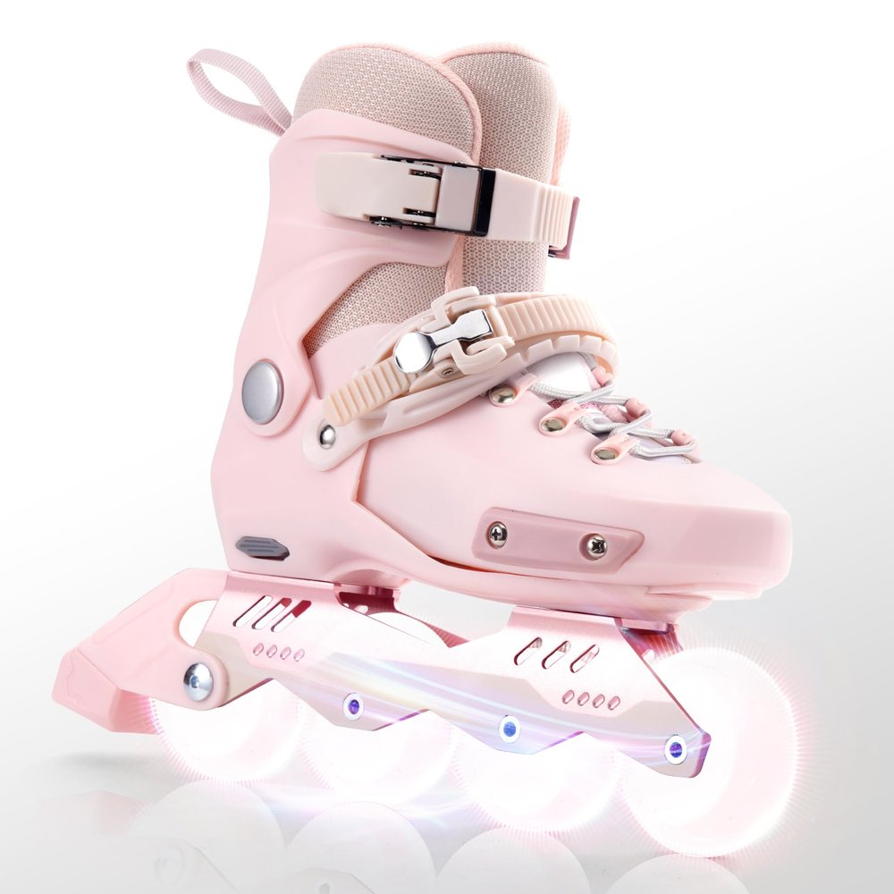SWAY Adjustable Inline Skates for Kids, Teens and Adults, All Wheels Light Up High Performance Roller Skates for Boys and Girls Ideal for Roller Skate (Pink, Small-Little Kid11C-1 US)