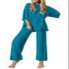 Ekouaer Lounge Sets for Women Short Sleeve Tops and Long Pants Soft Comfy Pajamas Set 2 Piece Outfits,Blue Green,S view 1