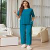 Ekouaer Lounge Sets for Women Short Sleeve Tops and Long Pants Soft Comfy Pajamas Set 2 Piece Outfits,Blue Green,S view 3