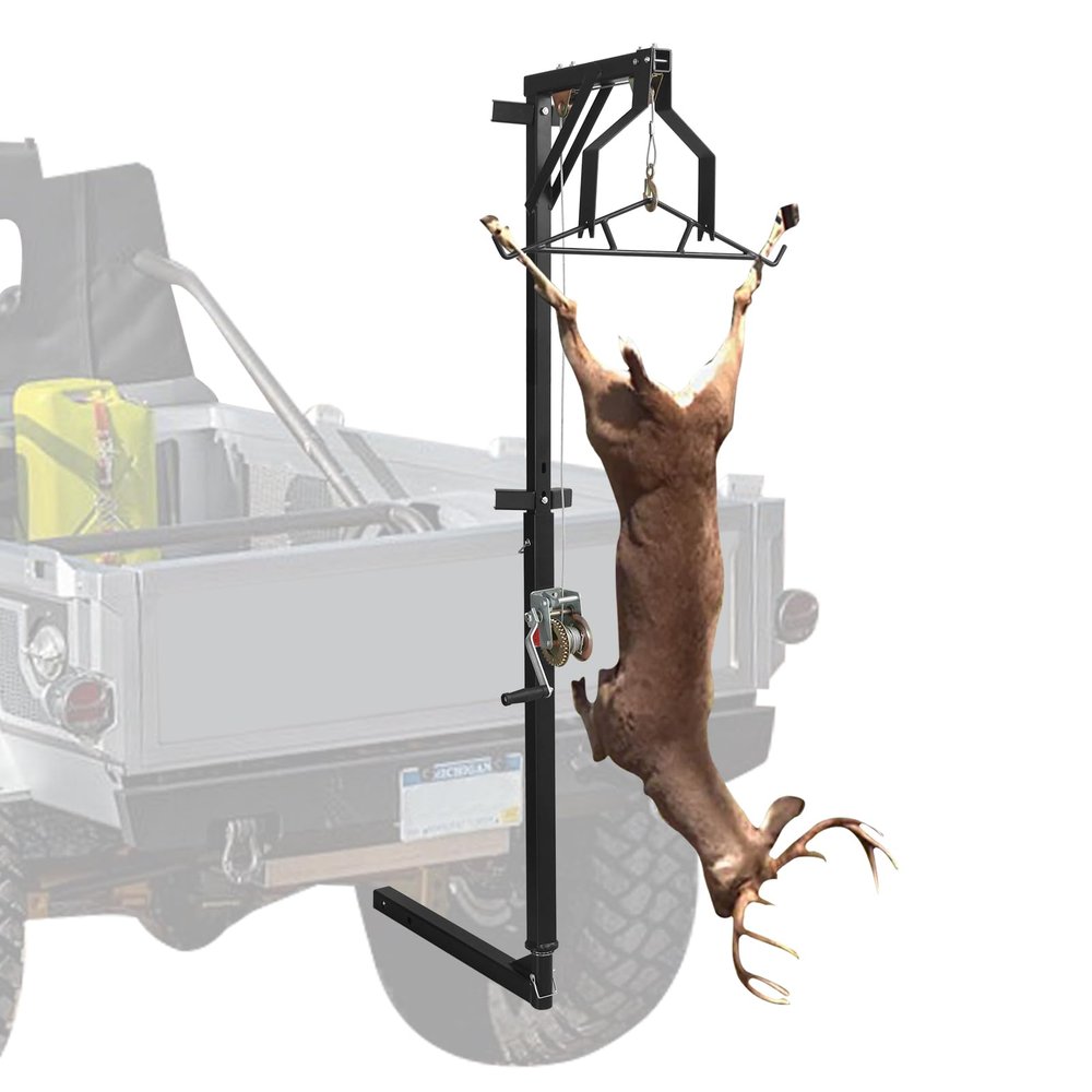 Hitch Mounted Deer Hoist, 400 Lbs Load Capacity, Truck Hitch Deer Hoist with Winch Lift Gambrel Set, 2-inch Hitch Receiver, Adjustable Height & 360 Degrees Swivel