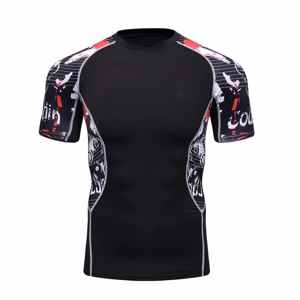 F.Q Yuqee Men's Lightweight Short Sleeve Cool Dry Rashguards Compression Sports Workout T-Shirt Black 26 S