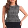 Allegra K Tweed Top for Women Elegant Sleeveless Crew Neck Business Casual Blazer Vest Tops Small Black view 1