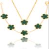 Qinpan Four Leaf Clover Necklace and Bracelet Set for Women Lucky Flower 14K Gold Jewelry (Green Stripe-14K Gold) view 1