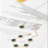 Qinpan Four Leaf Clover Necklace and Bracelet Set for Women Lucky Flower 14K Gold Jewelry (Green Stripe-14K Gold) view 4