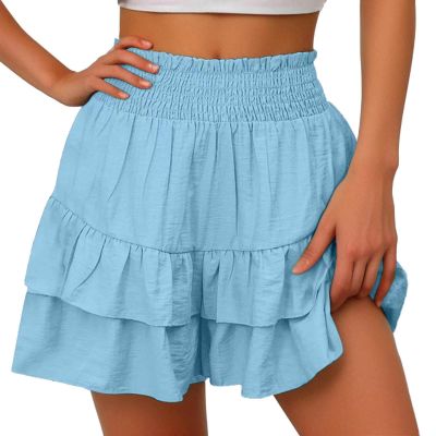 Daily Clearance,Shorts for Women, Bermuda Shorts for Women 2068 Summer High Waisted Ruffle Shorts Floral Pleated Hem Casual Pants,Clearance,XL,Bu1