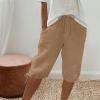 Women Linen Shorts Summer Knee Length Pants Elastic Waist Bermuda Shorts Beach Capris Sweat Lounge Shorts with Pockets Womens Plus Size Cotton Half Pant 2024 Outfits for Business Casual Work Vacation view 2
