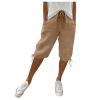 Women Linen Shorts Summer Knee Length Pants Elastic Waist Bermuda Shorts Beach Capris Sweat Lounge Shorts with Pockets Womens Plus Size Cotton Half Pant 2024 Outfits for Business Casual Work Vacation view 4