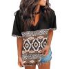 Hdjxbdhsv Women's Retro Aztec PrintV-Neck Choker Short Sleeve T-Shirts Aztec Cow Western Top Blouse view 1