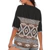 Hdjxbdhsv Women's Retro Aztec PrintV-Neck Choker Short Sleeve T-Shirts Aztec Cow Western Top Blouse view 2
