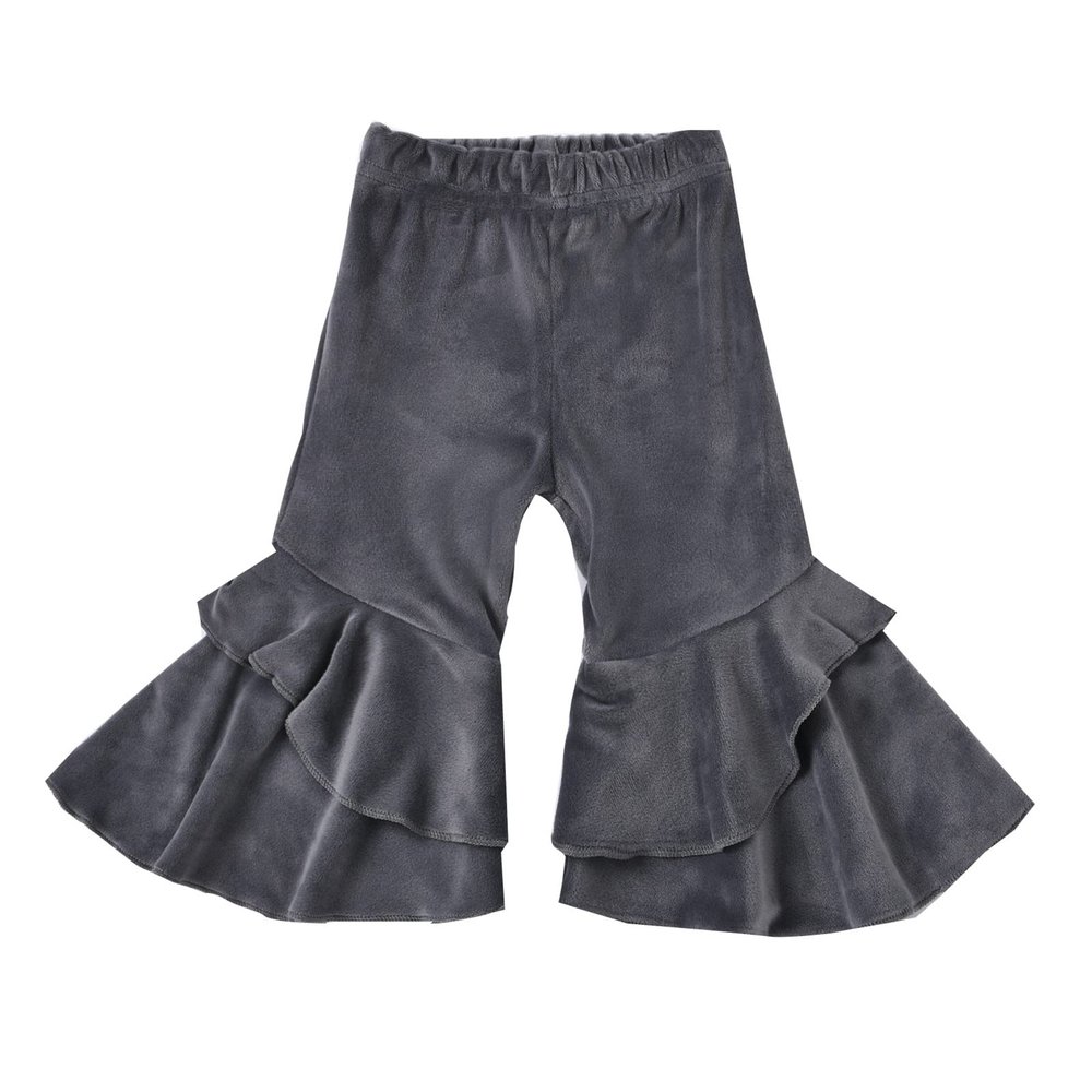 Toddler Baby Girl Fashion Bell Bottom Solid Stretchy Ruffle Leggings Infant Flare Pant Wide Leg (Grey, 6-12 Months)