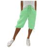 Women Linen Shorts Summer Knee Length Pants Elastic Waist Bermuda Shorts Beach Capris Sweat Lounge Shorts with Pockets Womens Plus Size Cotton Half Pant 2024 Outfits for Business Casual Work Vacation view 4