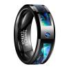 8 mm Men's Abalone Shell and Blue CZ Inlay Tungsten Rings Black Wedding Bands Beveled Edge 10 view 1
