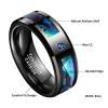 8 mm Men's Abalone Shell and Blue CZ Inlay Tungsten Rings Black Wedding Bands Beveled Edge 10 view 2