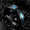 8 mm Men's Abalone Shell and Blue CZ Inlay Tungsten Rings Black Wedding Bands Beveled Edge 10 view 3