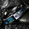 8 mm Men's Abalone Shell and Blue CZ Inlay Tungsten Rings Black Wedding Bands Beveled Edge 10 view 4