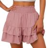 Lighting,Shorts for Women, Bermuda Shorts for Women 2222 Summer High Waisted Ruffle Shorts Floral Pleated Hem Casual Pants,Lightening,L,Rose Gold view 2