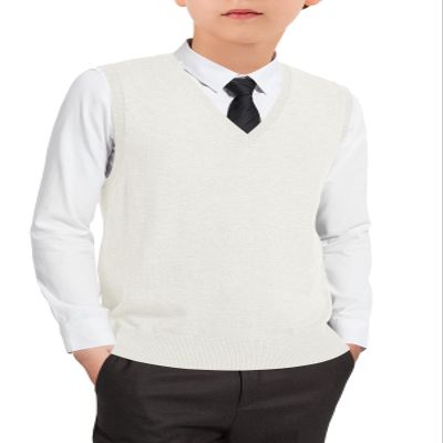 Boys Sweater Vest Kids Solid School Uniform Sleeveless Knit Sweaters Tops 5-14 Years White