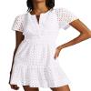 ABEHIK Summer Dresses for Women 2024 Short Sleeve Cute Casual Dress V Neck Hollow Out A Line Short Dress Beach Cocktail Party Bodycon Dresses Ruffle Maxi Dress White M view 1
