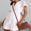 ABEHIK Summer Dresses for Women 2024 Short Sleeve Cute Casual Dress V Neck Hollow Out A Line Short Dress Beach Cocktail Party Bodycon Dresses Ruffle Maxi Dress White M view 2