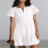 ABEHIK Summer Dresses for Women 2024 Short Sleeve Cute Casual Dress V Neck Hollow Out A Line Short Dress Beach Cocktail Party Bodycon Dresses Ruffle Maxi Dress White M view 3