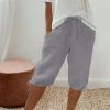 RKSTN Women Linen Shorts Summer Knee Length Pants Elastic Waist Bermuda Shorts Beach Capris Sweat Lounge Shorts with Pockets Womens Plus Size Cotton Half Pant 2024 Outfits for Pantalones A-Gray view 2