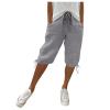 RKSTN Women Linen Shorts Summer Knee Length Pants Elastic Waist Bermuda Shorts Beach Capris Sweat Lounge Shorts with Pockets Womens Plus Size Cotton Half Pant 2024 Outfits for Pantalones A-Gray view 4