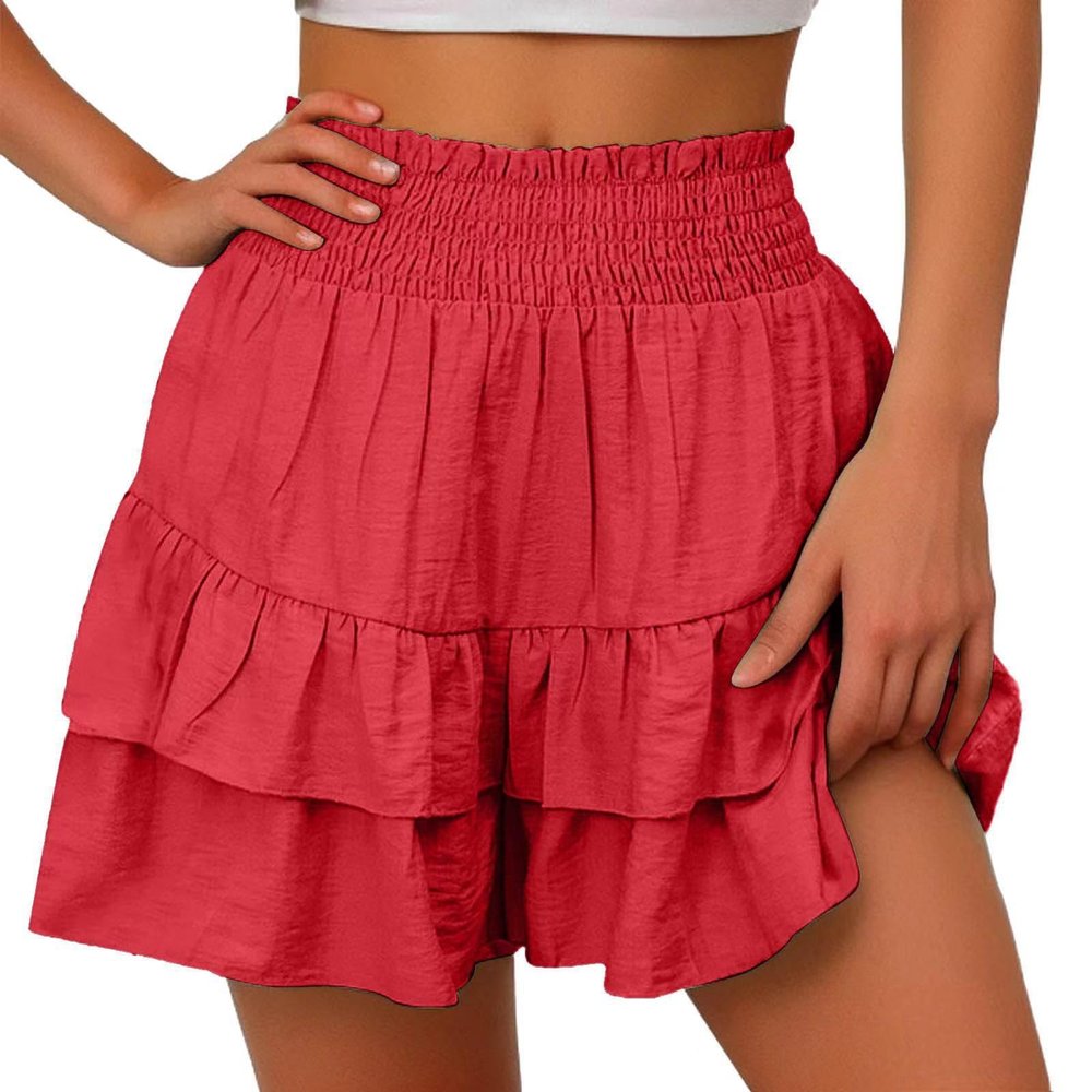 Lightening Deals,Shorts for Women, Bermuda Shorts for Women 2221 Summer High Waisted Ruffle Shorts Floral Pleated Hem Casual Pants,Deals of Today Clearance,XL,Rd3