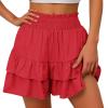 Lightening Deals,Shorts for Women, Bermuda Shorts for Women 2221 Summer High Waisted Ruffle Shorts Floral Pleated Hem Casual Pants,Deals of Today Clearance,XL,Rd3 view 2