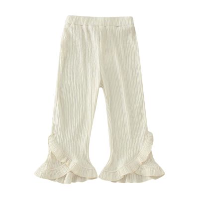 NineFit Basics Baby Pants Toddler Girl Flare Pants Ruffle Ribbed Baby Bell Bottoms Ribbed Solid Elastic Waist Boys (Beige, 6-12 Months)
