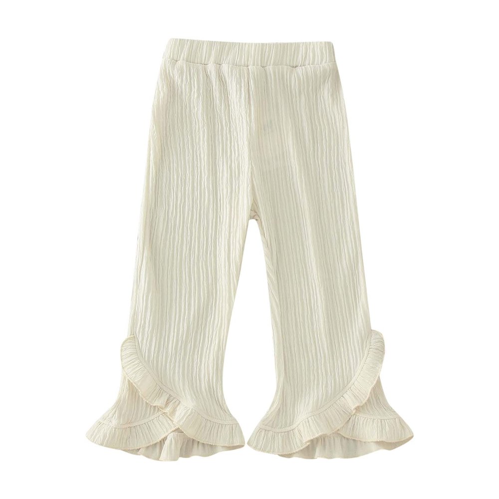 NineFit Basics Baby Pants Toddler Girl Flare Pants Ruffle Ribbed Baby Bell Bottoms Ribbed Solid Elastic Waist Boys (Beige, 6-12 Months)