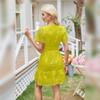 ABEHIK Casual Dresses for Women 2024 Cute Summer Short Sleeve Dress V Neck Hollow Out A Line Short Dress Beach Cocktail Party Bodycon Dresses Ruffle Maxi Dress Yellow M view 4