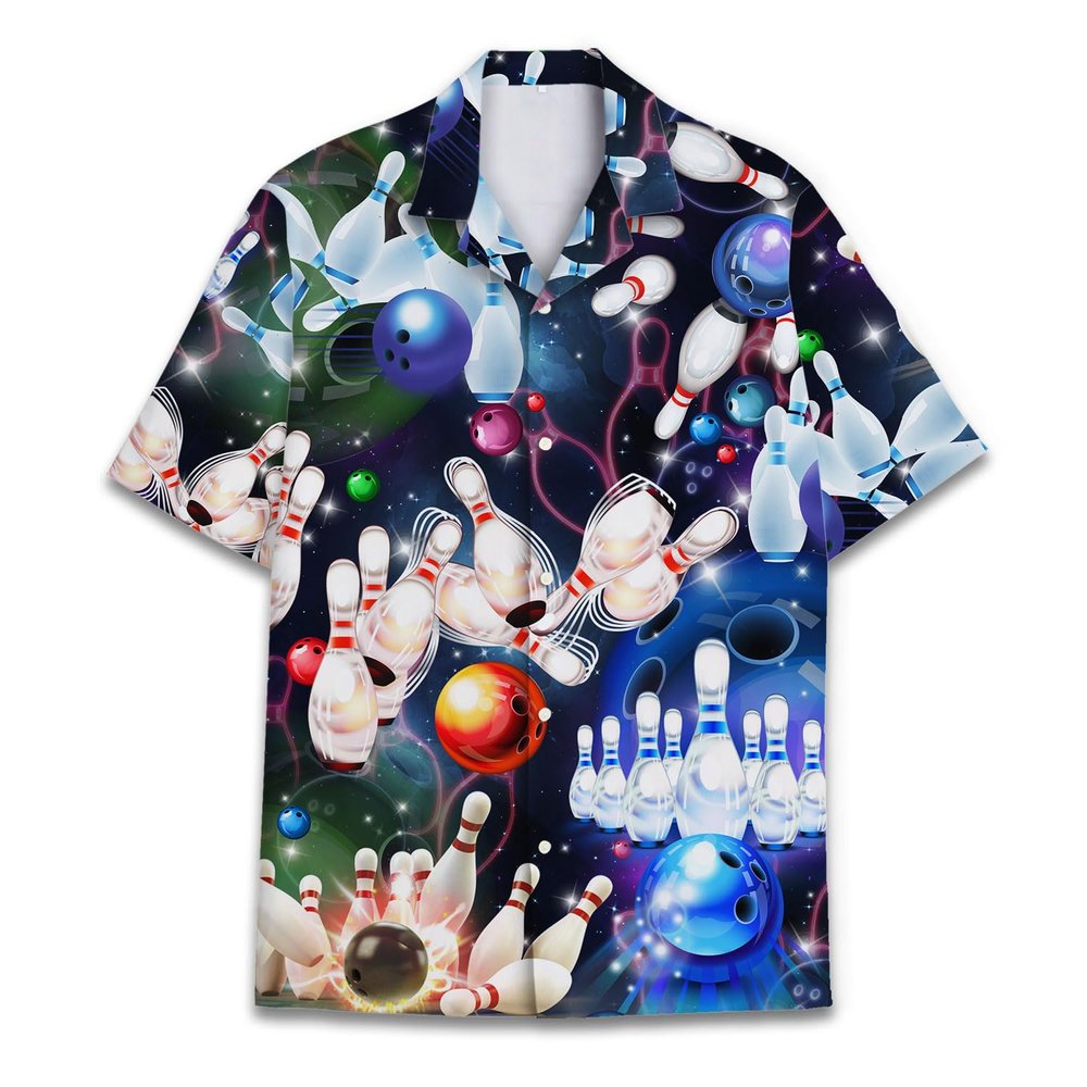 Retro Galaxy Bowling Hawaiian Shirt Colourful Bowling Ball Hawaiian Shirt Casual Short Sleeve Shirt Neon Button Down Shirt