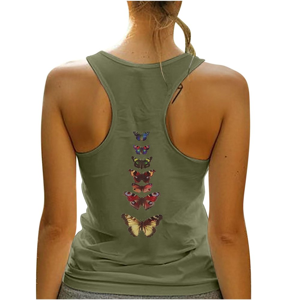 HGps8w Racerback Tank Tops for Women Back Butterfly Printed Loose Fit Sleeveless Summer Chic Yoga Workout Camisole Shirts