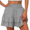 Delivery,Shorts for Women, Bermuda Shorts for Women 2041 Summer High Waisted Ruffle Shorts Floral Pleated Hem Casual Pants,Recent,Medium,Grey view 1