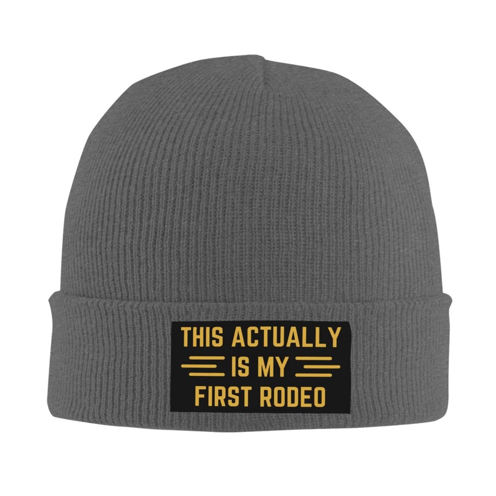This Actually is My First Rodeo Knit Hat Men Warm Knitted Brimless Winter Beanie Hat Black