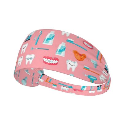 OXJOIIS Teeth Dental Seamless Pattern Pink Headbands Non Slip Elastic Hair Bands Yoga Running Sports Workout Gym for Men Womens
