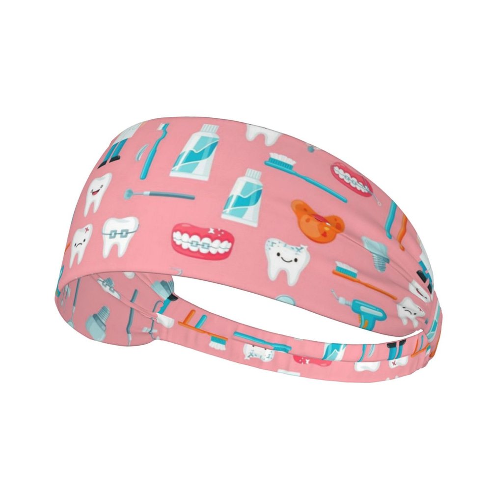 OXJOIIS Teeth Dental Seamless Pattern Pink Headbands Non Slip Elastic Hair Bands Yoga Running Sports Workout Gym for Men Womens