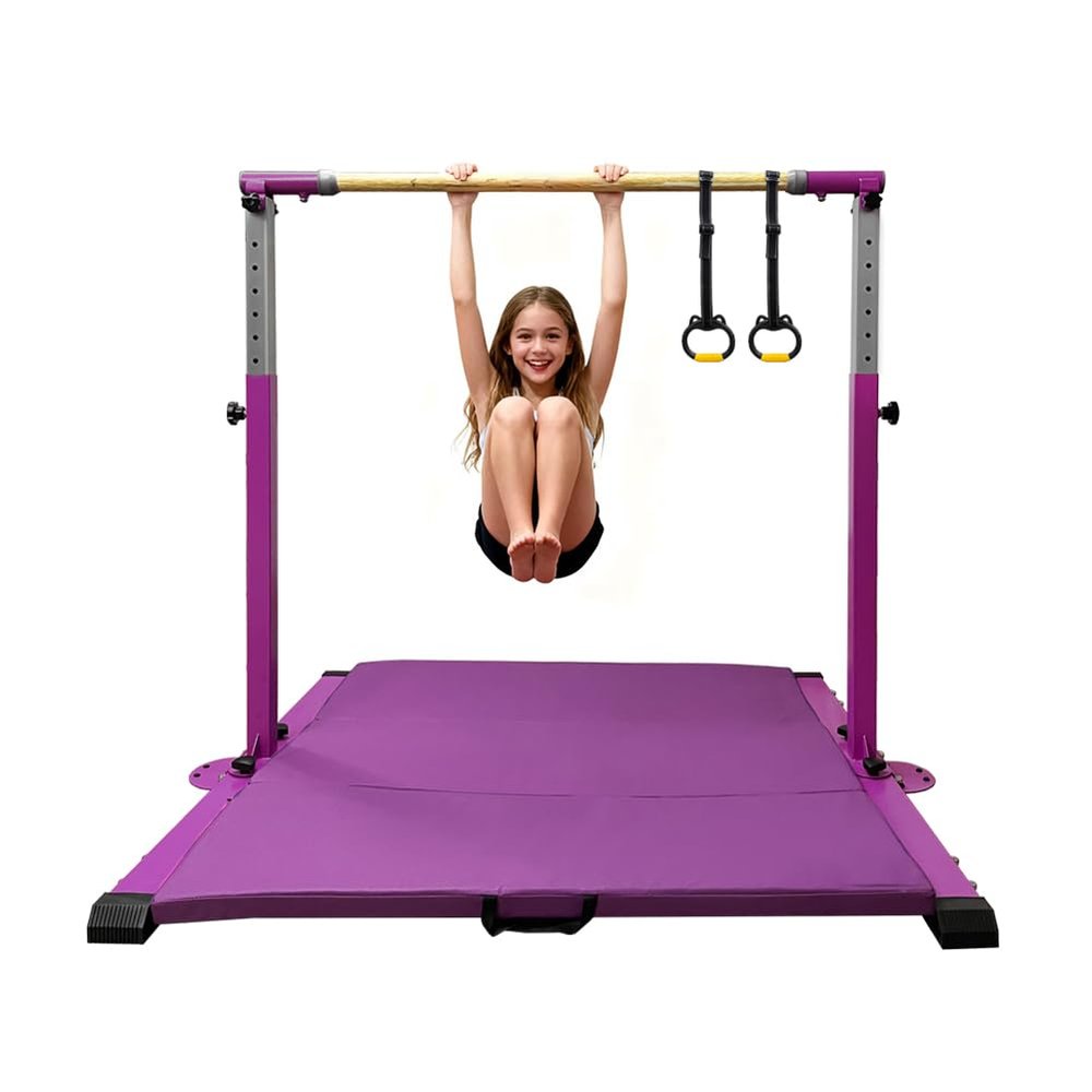 JC-ATHLETICS Gymnastic Kip Bar,Kids Girls Junior Ages 3-15,3' to 5' Adjustable Height,Home Gym Equipment,Home Training,1-4 Levels,261lbs Weight Capacity