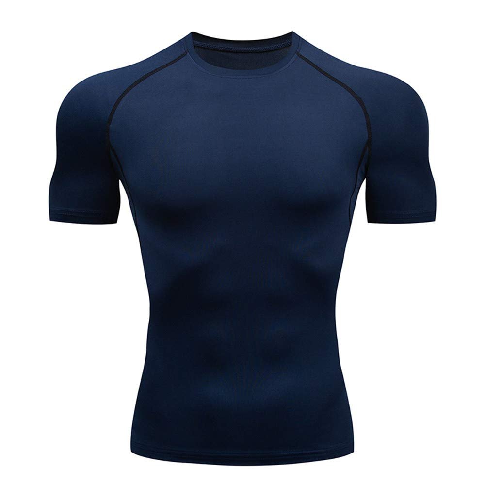 F.Q Yuqee Men's Lightweight Short Sleeve Cool Dry Rashguards Compression Sports Workout T-Shirt Navy L