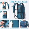 BECOJADDE 15L Small Hiking Backpack for Men Women Foldable Packable Back Pack Ultralight Hiking Daypack for Travel Camping Outdoor, Turquoise view 2